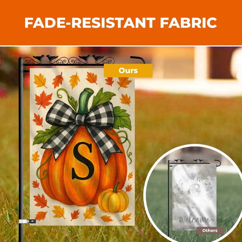 KarvePro Fall Garden Flags 12x18 Double Sided – Pumpkin Monogram Garden Flag S – Fall Yard Flags for Outside Burlap, Weatherproof & Fade Resistant, Farmhouse Outdoor Décor - Image 4